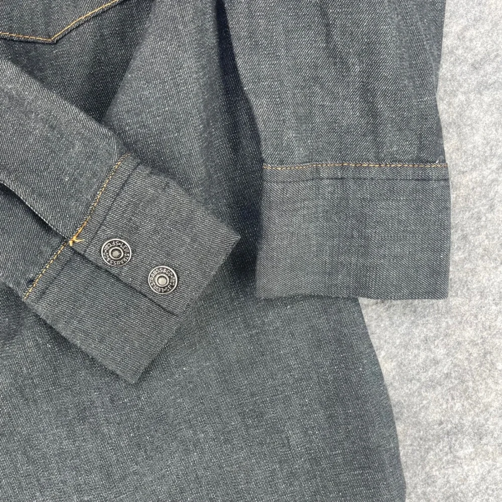 VTG Levis 70 Orange Tab Denim Shirt Men Small Gray Western Metal Snap Button USA